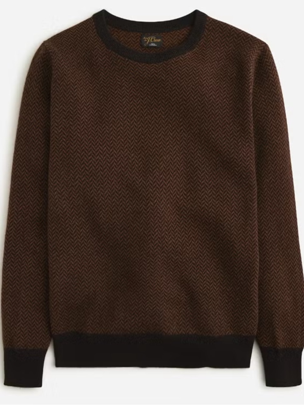 Men's Brown Herringbone Crewneck Sweater